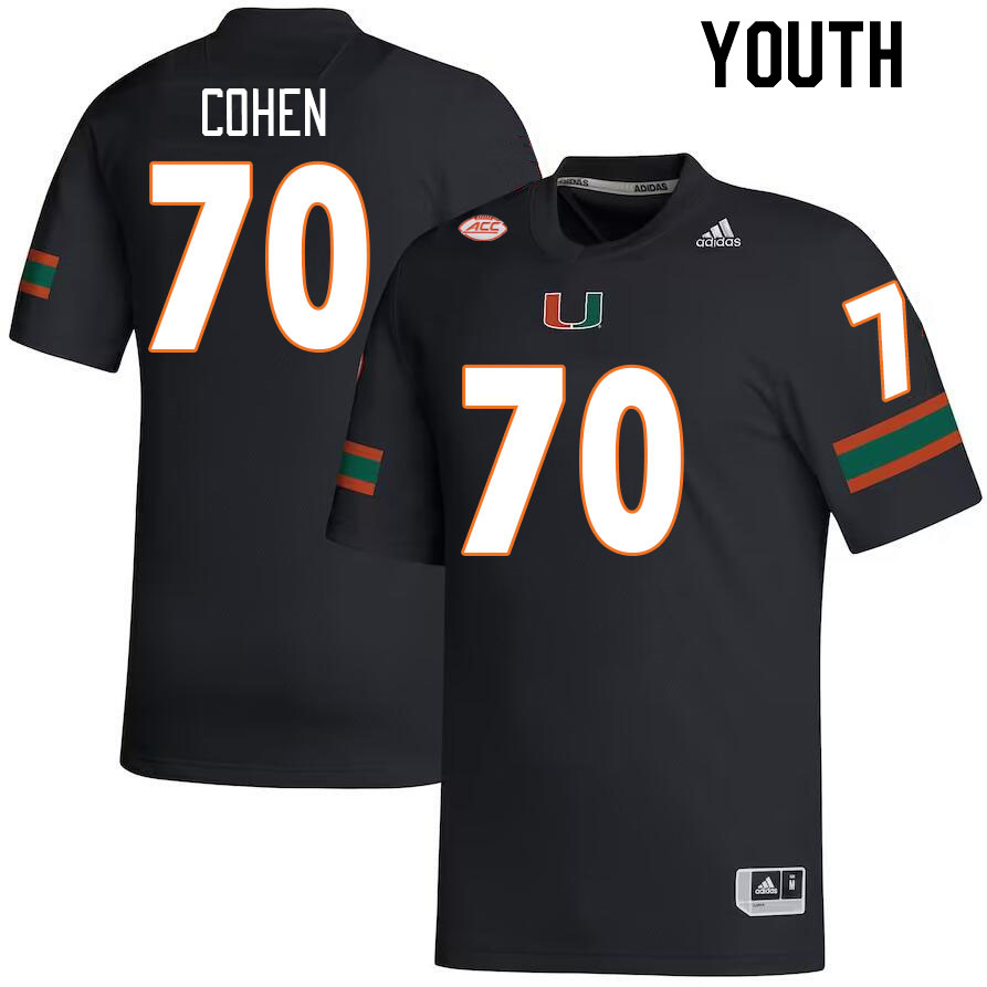 Youth #70 Javion Cohen Miami Hurricanes College Football Jerseys Stitched-Black
